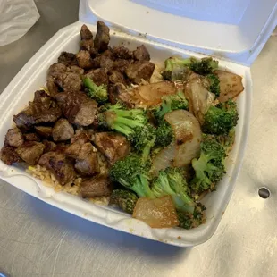 Double steak speedster veggies broccoli and onion