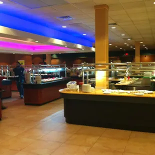 a buffet with a variety of food items