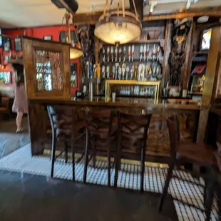 a bar with stools