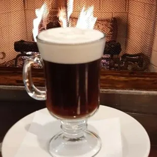 Irish Coffee by our lovely fireplace