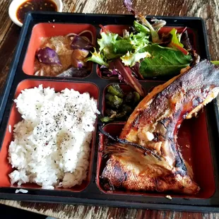 Grilled Salmon Collar Bento