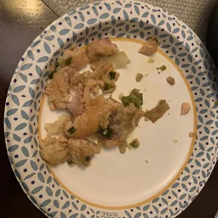 a half eaten plate of food