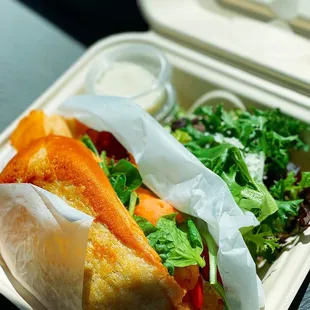 Smoked Salmon &amp; Bacon Sandwich with house salad