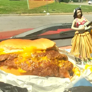a hamburger and a hula skirt