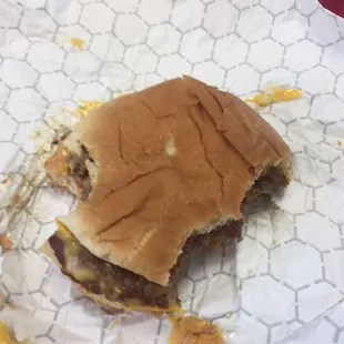 a half eaten hamburger