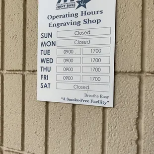Hickam Engraving Shop Hours
