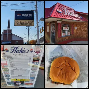 four different views of a restaurant