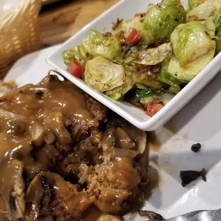 Meatloaf and roasted Brussels sprouts.