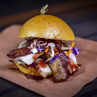 Turkey Sandwich - Smoked Turkey Breast, Bacon, Cabbage, and Maple-Cranberry Sauce.