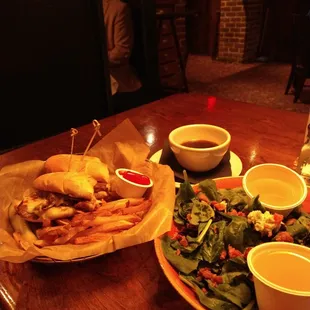 French Onion Dip and Spinach Pistachio Salad.