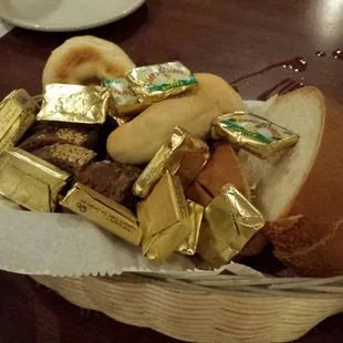 Lots of bread. Pumpernickel bread was really salty. Mini bagels were cute and a nice touch.