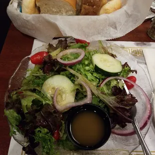 3 kinds of bread and salad with THE best Salad dressing.