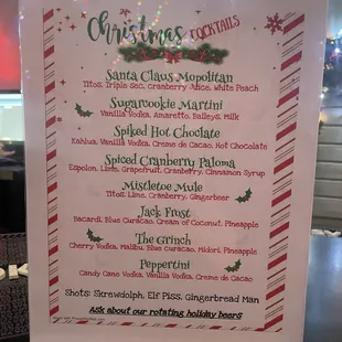 The holiday drink list!