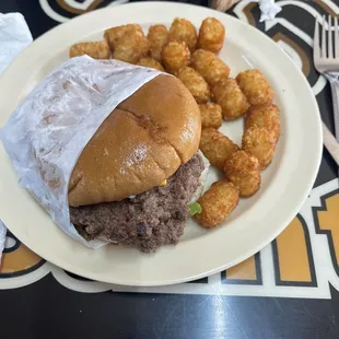 Double Cheese Burger with Tots.