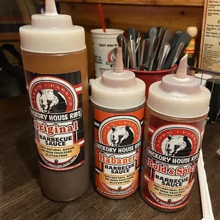 two bottles of barbecue sauce