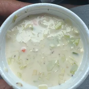 This cold slaw smells like it went bad a few days ago and looks like soup.