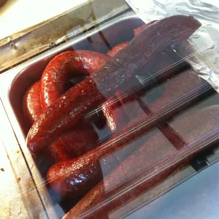 a tray of sausages