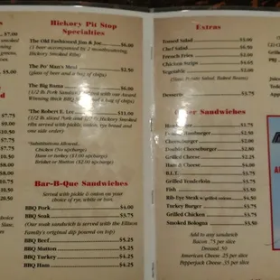 the menu for the restaurant
