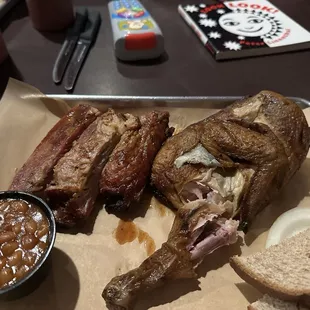 Half chicken and half pound spare ribs.