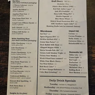 Drink menu