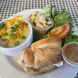 Soup and Sandwich Combo Sandwich- potato soup and Famous Chicken Salad Sandwich on a Croissant