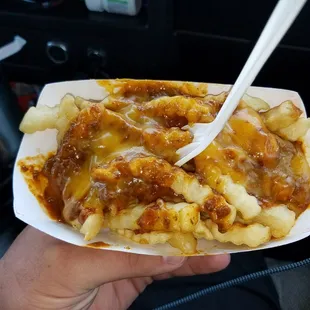 Chili cheese fries.  Chili was decent the fries had little but most likely no salt..