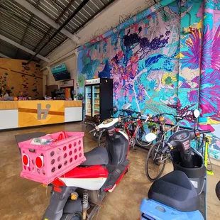 Entrance, bike parking, front desk