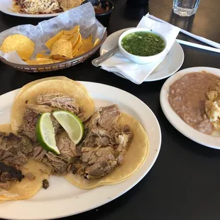 Carnitas, rice and beans