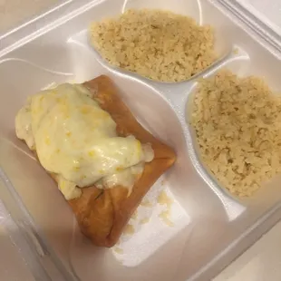 Beef chimichanga double rice. Good stuff