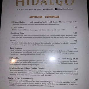 Appetizer menu