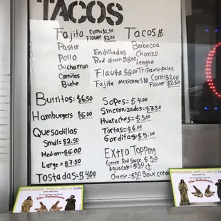 a menu on a window