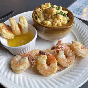 Parmesan shrimp entree with Mac and cheese