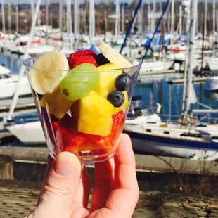 Fruit with a view--glorious breakfast deck on a sunny day