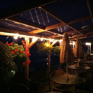 outdoor seating area at night