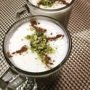 Sahlab with coconut, pistachios and cinnamon