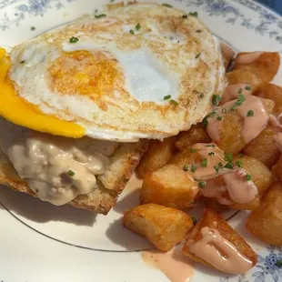 Brunch item.  Biscuits and gravy.