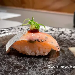 Jack mackerel with radish ponzu, grated ginger and scallions