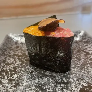 *toro tartare + uni + black truffle + sturgeon caviar ⁣