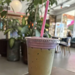 Iced matcha with Ube cold foam