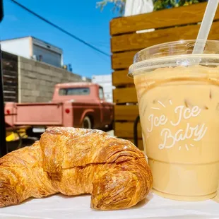 The winning combo: almond croissant and iced vanilla latte