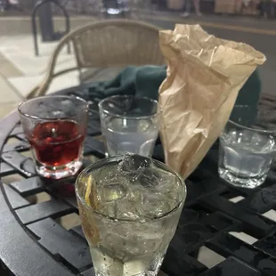 gin and tonic, smoke &amp; bitters, and warm bread bites!