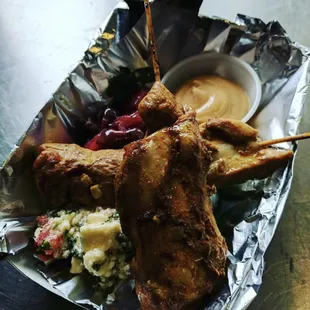Chicken Skewers with Feta Cheese, Cherries and a Smoked Paprika Aioli