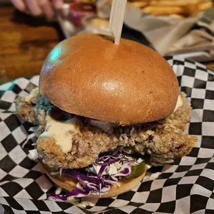 The Firefighter. Great chicken thigh, but bland, even though it&apos;s advertised as spicy.