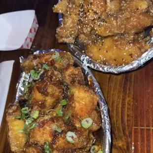MVP wings in front and Honey Garlic in the back