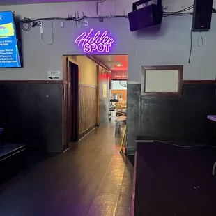 the entrance to a restaurant
