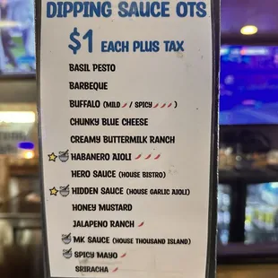 Sauce menu