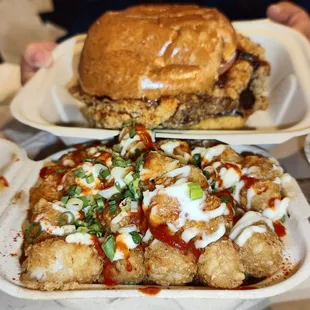 Hottie tots and Other Guys chicken sandwich