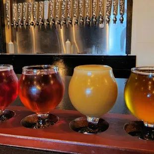 a row of beer glasses