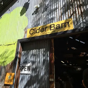 Cider barn, restrooms around the right, all porta potties.