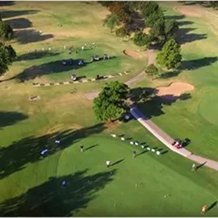 Overhead of the driving range and putting green.